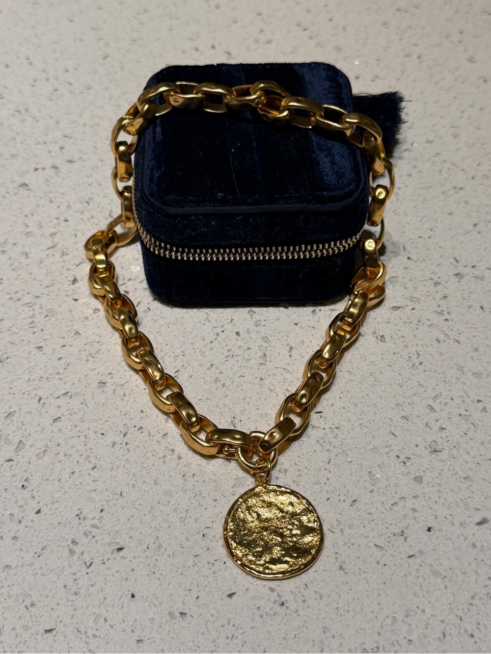 Sezane Joseph Chunky Gold Chain Necklace with Textured Medallion